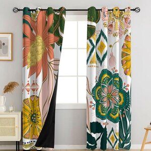 Boho Floral Blackout Curtains – 2 Panels, 52"x84" Each, Thermal Insulated Gromme
